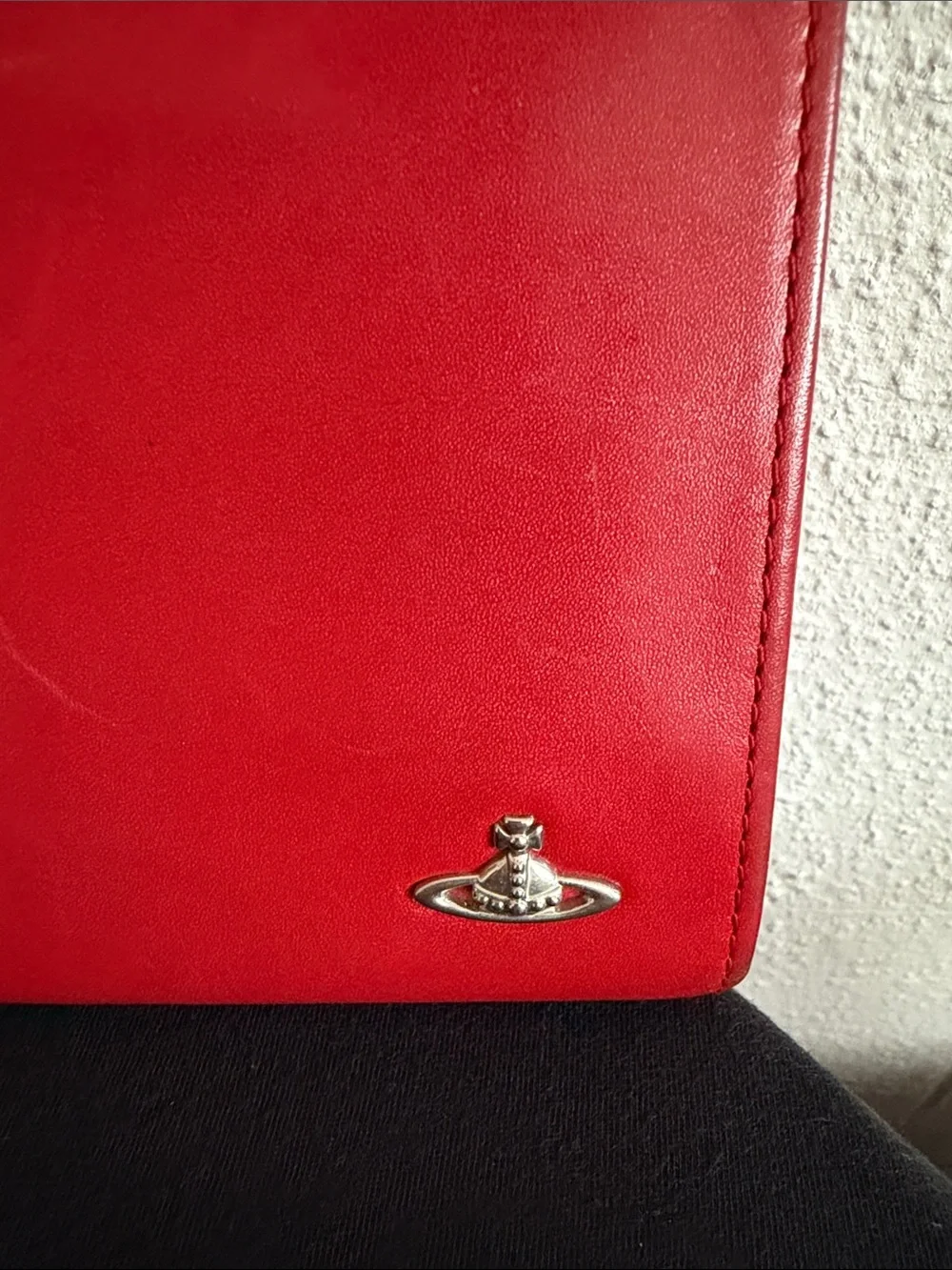 Vivienne Westwood Red Leather Kiss Lock Clutch Wallet with Orb Hardware